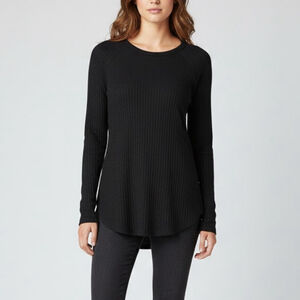 Chaser Ribbed Thermal Top Womens Small Black Long Sleeve Stretch Tee